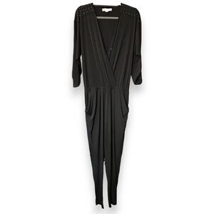 Michael Kors Studded Stretch-Jersey Jumpsuit in Black Polyester Size M